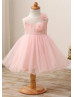 Sleeveless Lace Tulle Curly Hem Beaded Flower Girl Dress